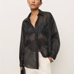 Reformation Eli Oversized Black Sheer Blouse size medium